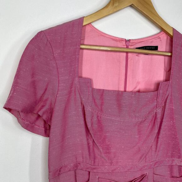 David Meister Pink Sheath Dress Women Sz 6  Short Sleeve Square Neck Feminine - Picture 6 of 11